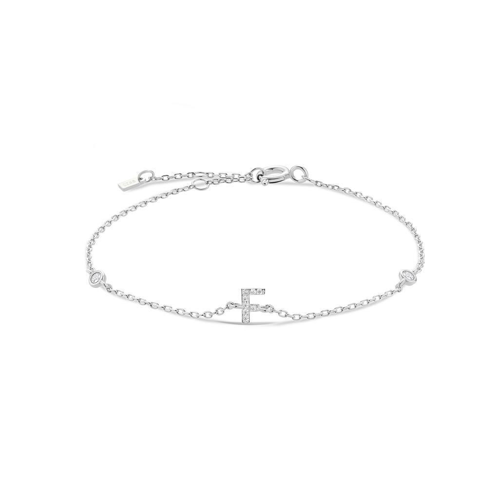 VEWANT 925 Silver Monogram Letter A - Z Initial Charm Chain Bracelet Luxury Wedding CrystalFine Jewelry