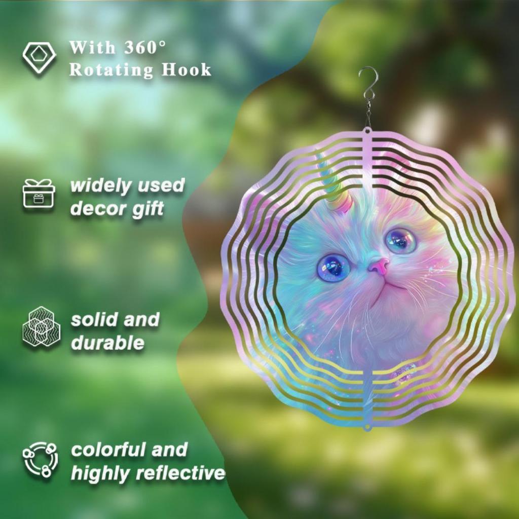 10 Inch Rotating Wind Chime with Cat Design 360 Degree Hook for Garden Balcony Decor Summer Spring Gift for Friends Family