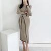 Fashion Autumn/Winter Retro Half High Neck Slim Fit Temperament Colored Mid Length Strap Knitted Elegant Dress for Women