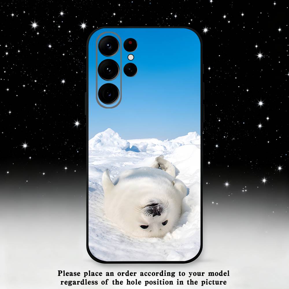 Cute animal seal Phone Case For Samsung S25,S24 Ultra,S20,S30 plus,S22 plus,S23,S30 Ultra 5G Silicone Black Shell