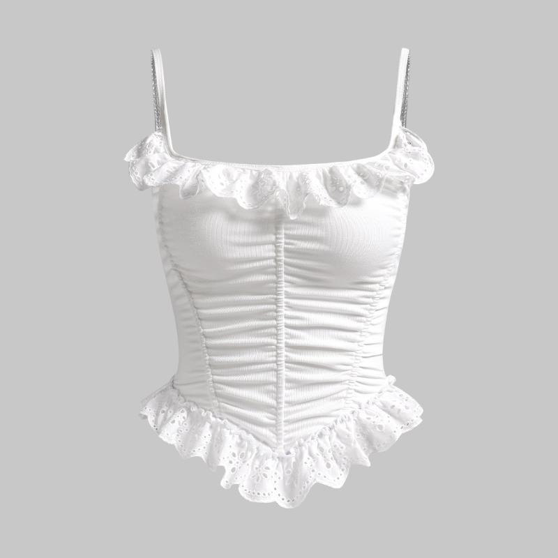 Европейский и американский Y2K кружевной подолом сексуальный жилет-камисоль