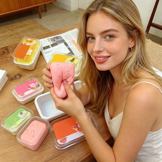 Stress Reduction Gadget Ice Cream Cake Squeeze Toy, Slow Rising Desk Toy Relief Simulation Dessert Food Pinch for Anxiety Relieving Ball