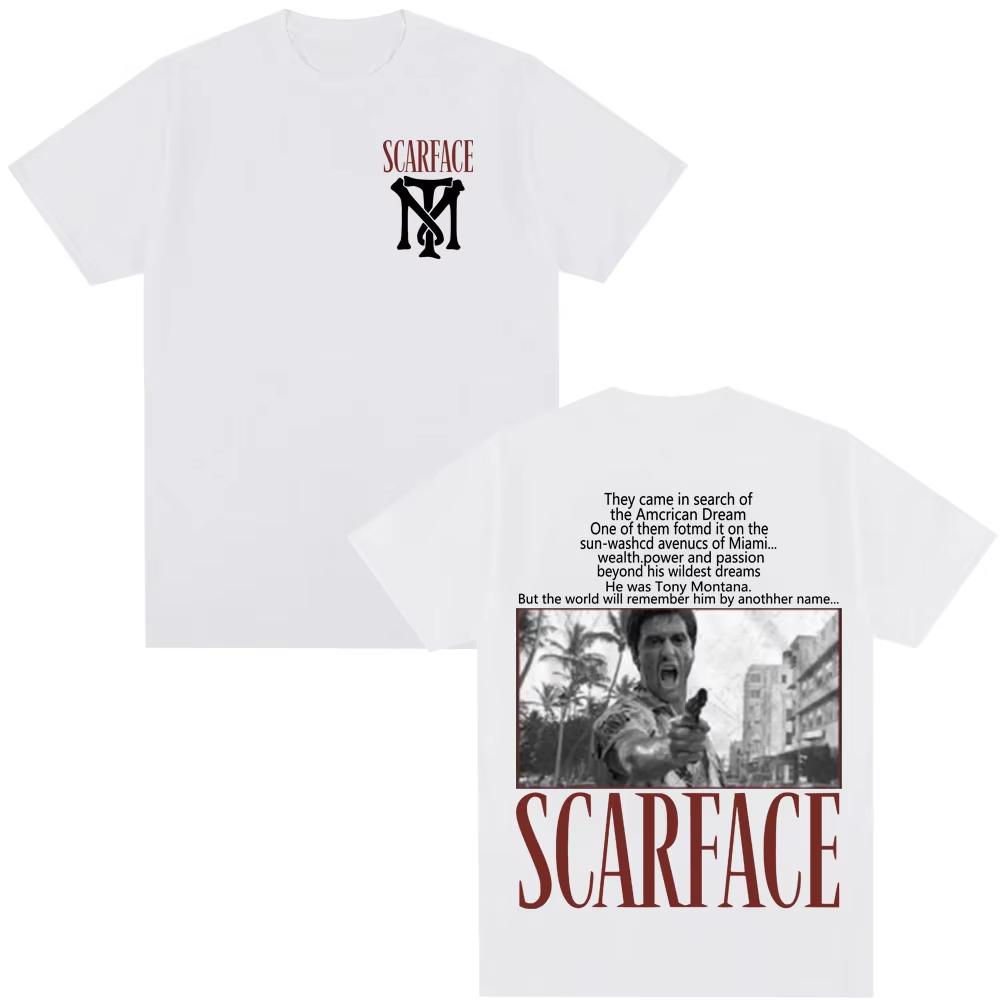 Tony Montana Al Pacino 100cotton Unisexs shirt Y2k Classic Movie Scarface graphics oversized Womens ONeck Short Sleeved Tshirt