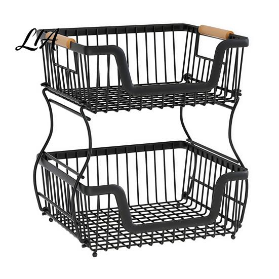 Countertop Organizer Rack 2/3 Layer Rack, Heavy Duty Fruit Basket Stand, Metal Storage Space Saving Carbon Steel for Kitchen, Pantry Multipurpose