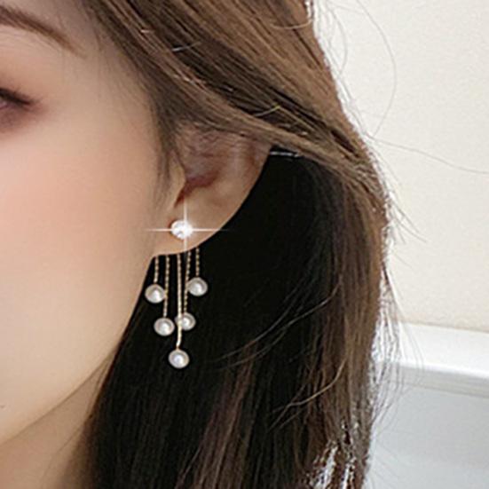 1 пара висячих сережек из искусственного жемчуга с кисточками, ювелирные изделия, сверкающие гальванические серьги-гвоздики для свадьбы