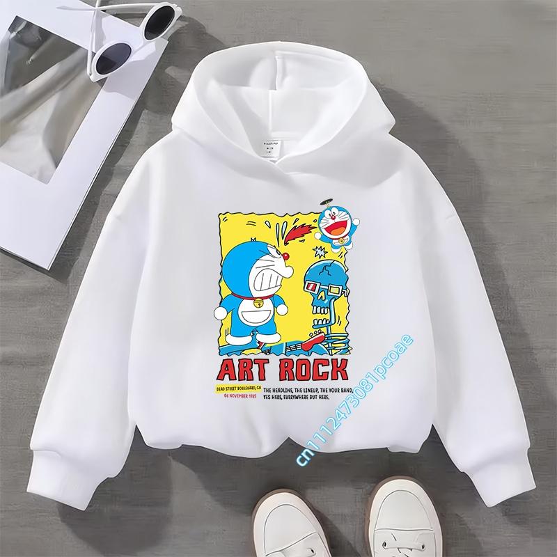 1-12 years old, long-sleeved Doraemon children's hooded sweatshirt for boys, girls' casual top with cartoon print