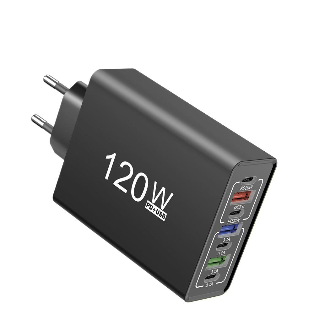 Зарядное устройство USB C Type C 120 Вт, многопортовое, с быстрой зарядкой, адаптер для зарядки телефона для iPhone Samsung Xiaomi Huawei, EU/US вилка, настенное зарядное устройство