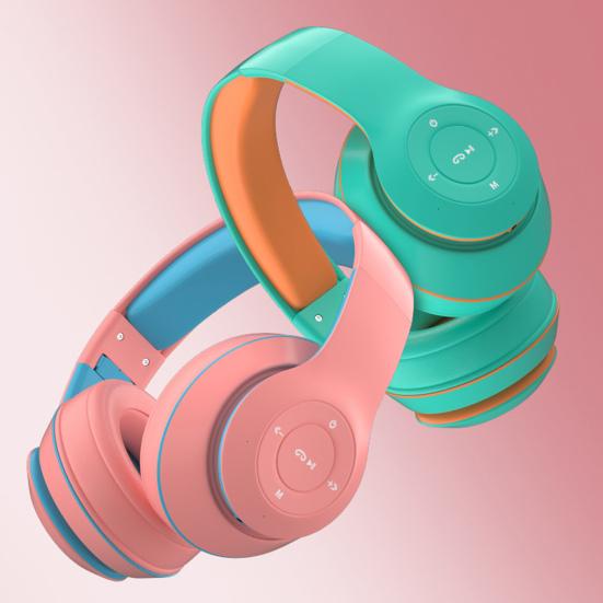 1 Set Wireless Headset Bluetooth-compatible 5.1 Heavy Bass Ergonomics Design Stereo Surround Clashing Color