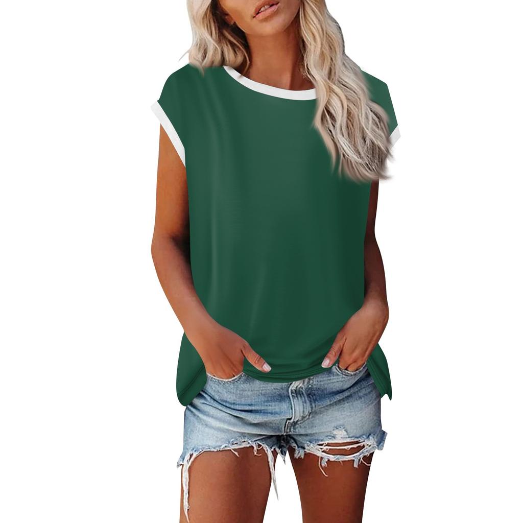 Модная женская однотонная свободная рубашка с круглым вырезом и короткими рукавами, повседневный топ с короткими рукавами