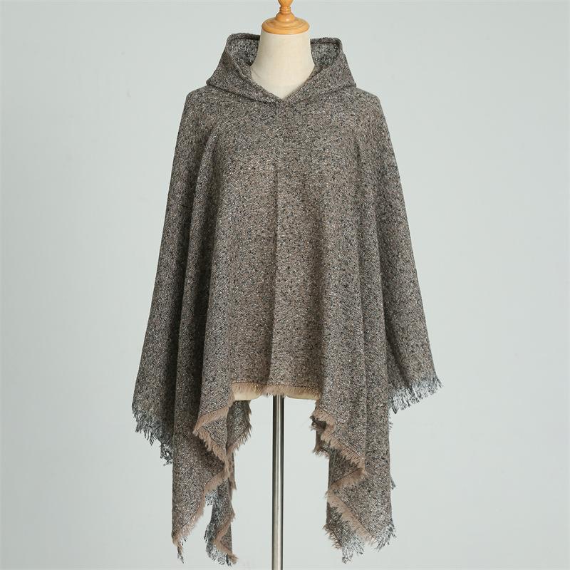 Накидка с капюшоном, клетчатый шарф, имитация кашемира, зимний с теплой шалью, пончо, накидка
