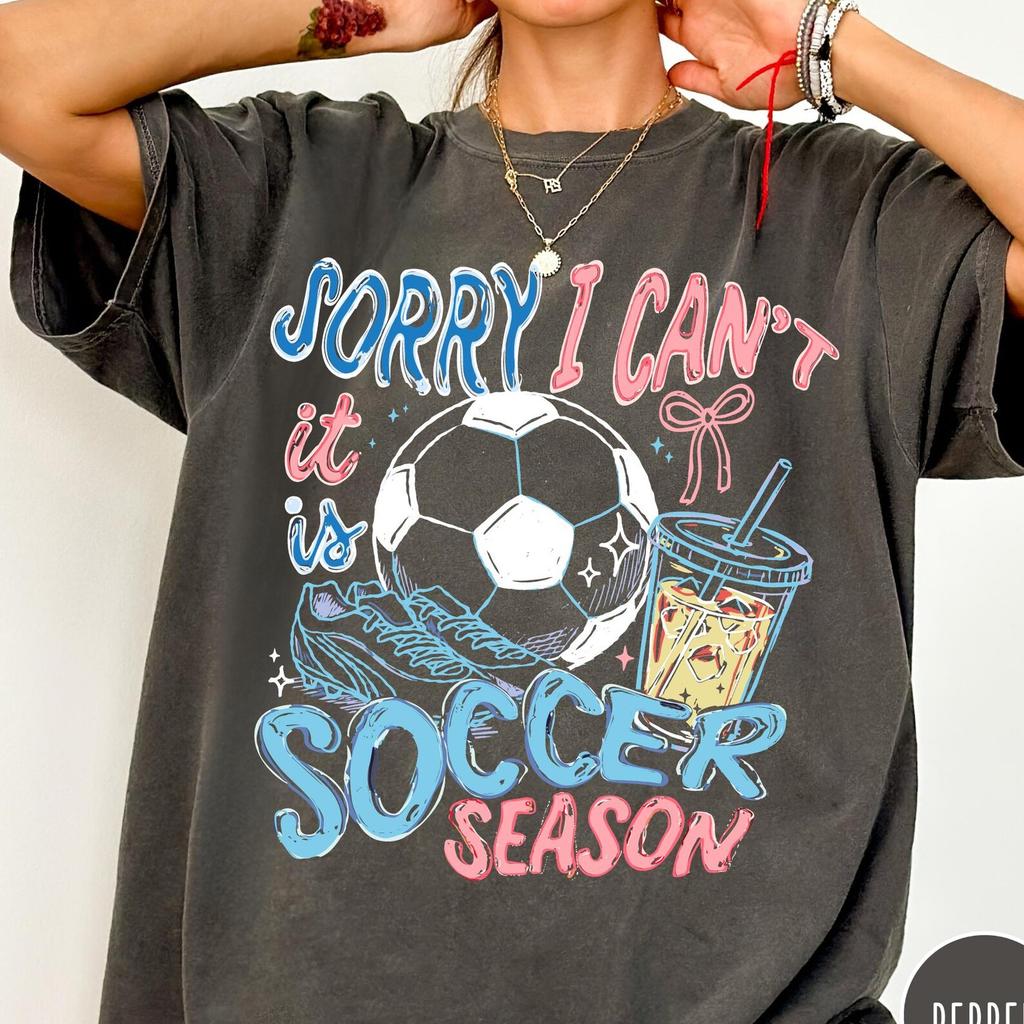Soccer Season Comfort Colors® T-Shirt, Gameday Doodle Soccer Tee, Trendy Women's Soccer Shirt, Sports Mom Shirt, Game Day Tee, Sorry Can't