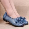 Women's Genuine Leather Loafers Woman Dressy Ballet Flats Ladies Purple Moccasin Shoes Big Size 42 Blue Flower Flat Shoes