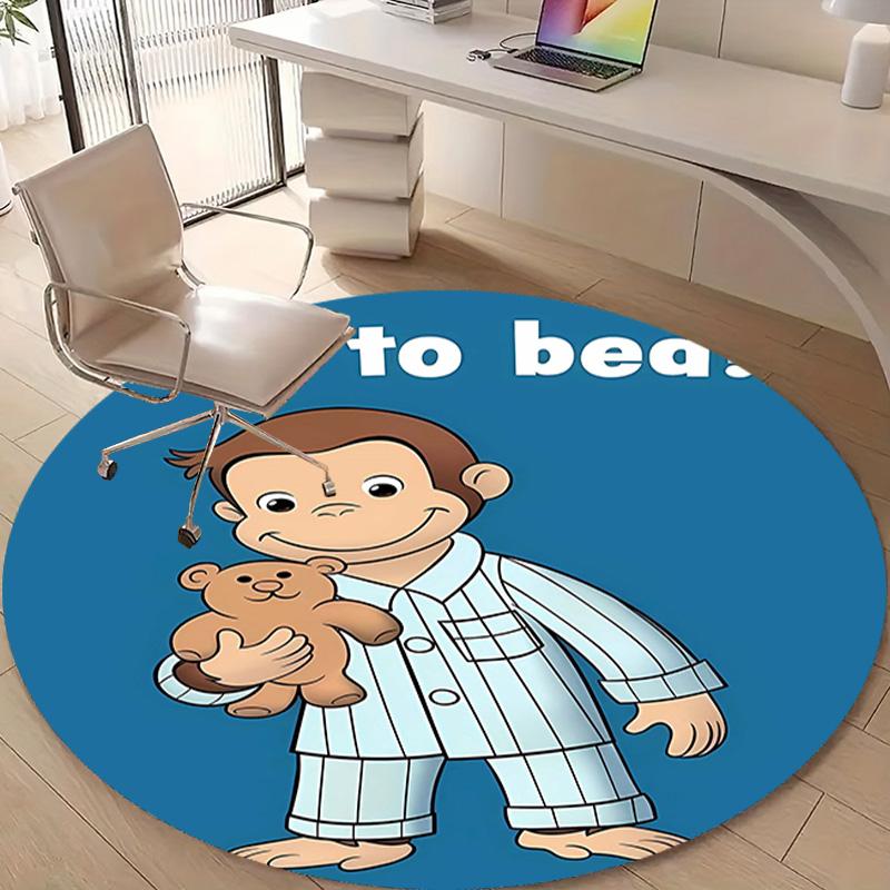 1pc Curious George (2) Design Printed Area Round Carpet for Bedroom Living Room Home Decor Rugs Mat Non Slip Mat Rug for Bedside