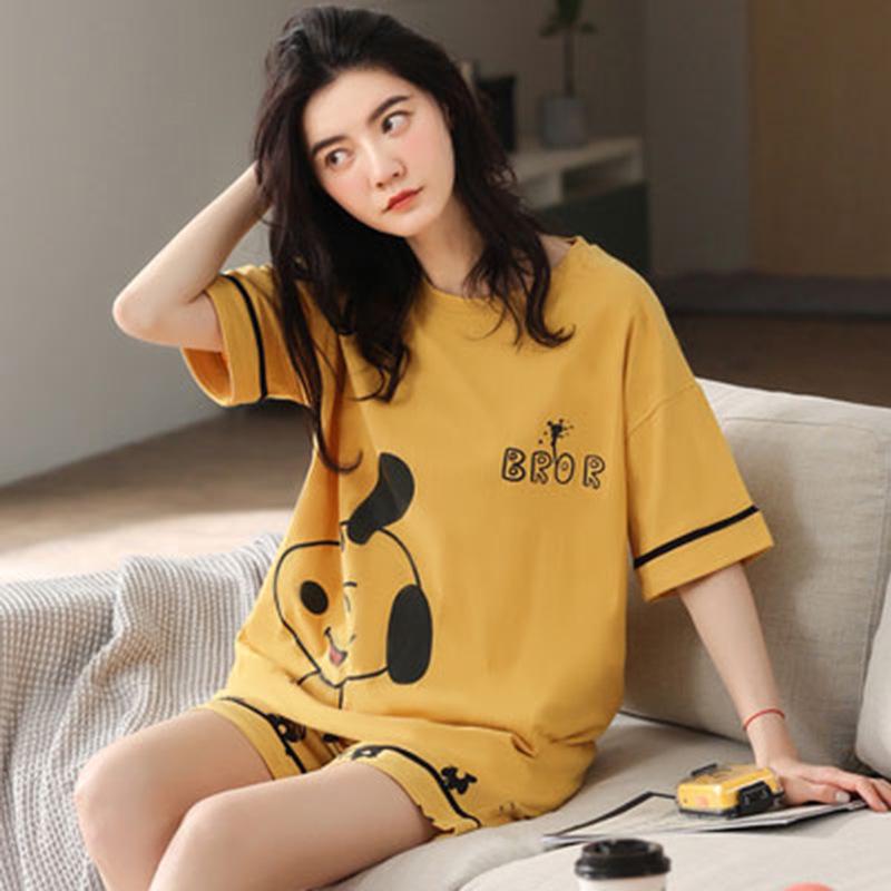 Женский летний пижамный комплект Snoopy - Тонкий, с коротким рукавом и шортами, милый мультяшный дизайн
