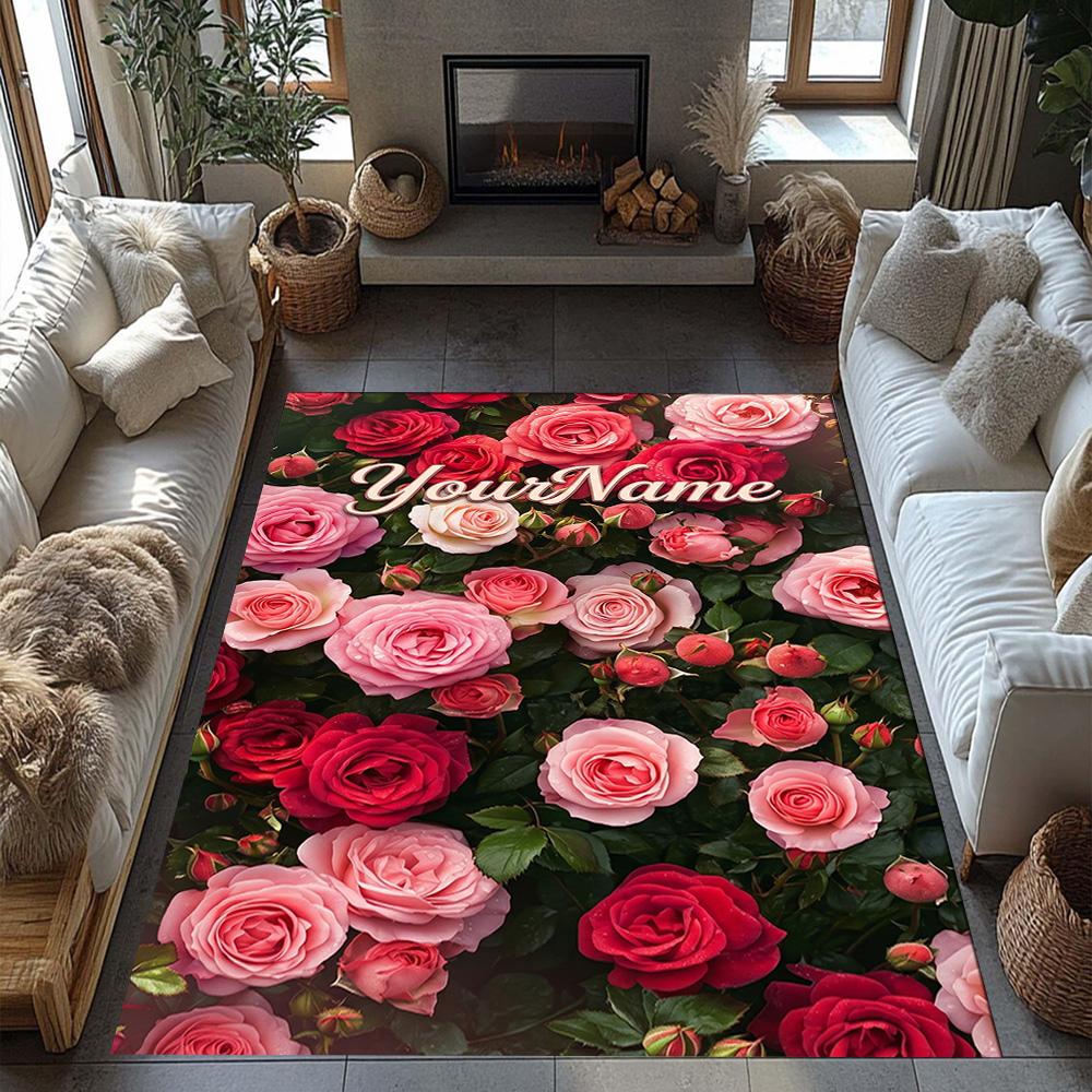 Rose Customized Name Floor Rug Office Rug Design for Dormitory Study room Foyer Playrooms Anti-slip Rug Anime Office Decor