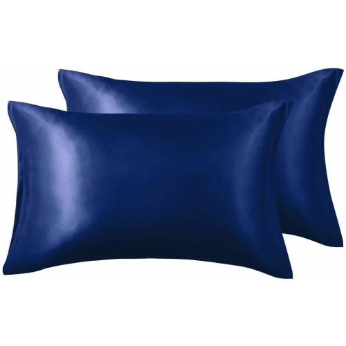 Set of 2 Satin Pillowcases, Envelope-Style Pillowcases, Beautiful Skin and Hair, Double-Sided Silk, Smooth Material, Anti-Static (50*70cm, Blue)
