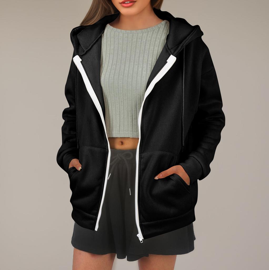 Женская толстовка с капюшоном, однотонная, с длинными рукавами, свободная спортивная куртка с капюшоном