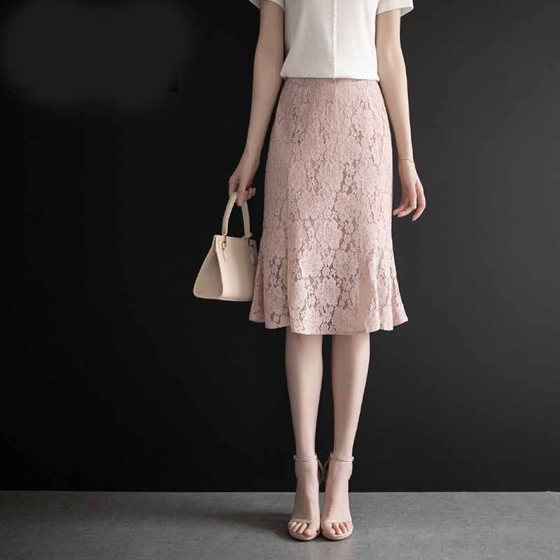 Весна/лето Платье средней длины Кружевное платье «рыбий хвост» Юбка средней длины с высокой талией и запахом Три варианта цвета