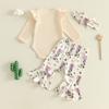 Citgeett Autumn Infant Baby Girls Fall Western Outfits Letter Print Long Sleeves Romper Elastic Flared Pants Headband Set