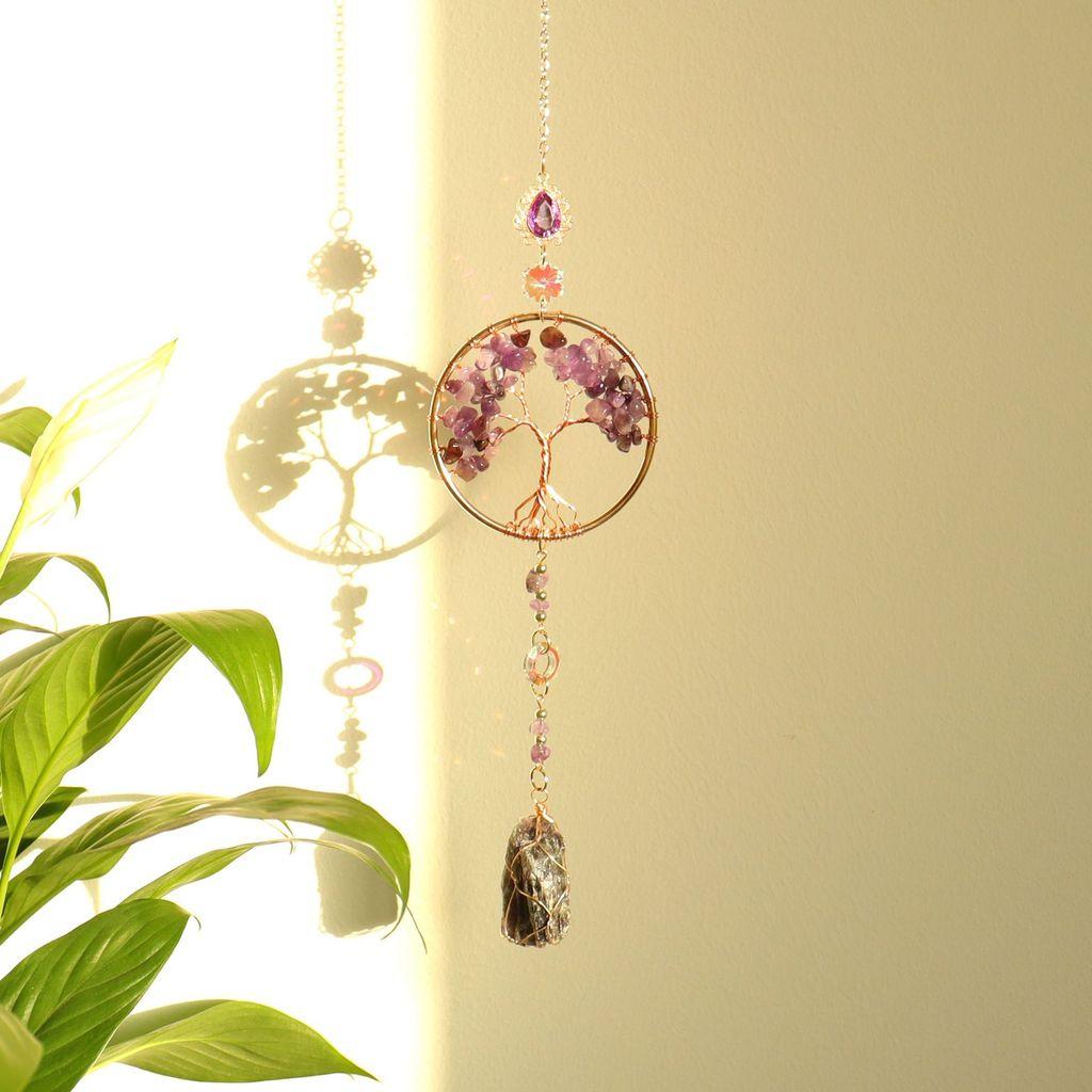 Amethyst Car Charm Handcrafted Artificial Stone Dreamcatcher For Travel And Gift