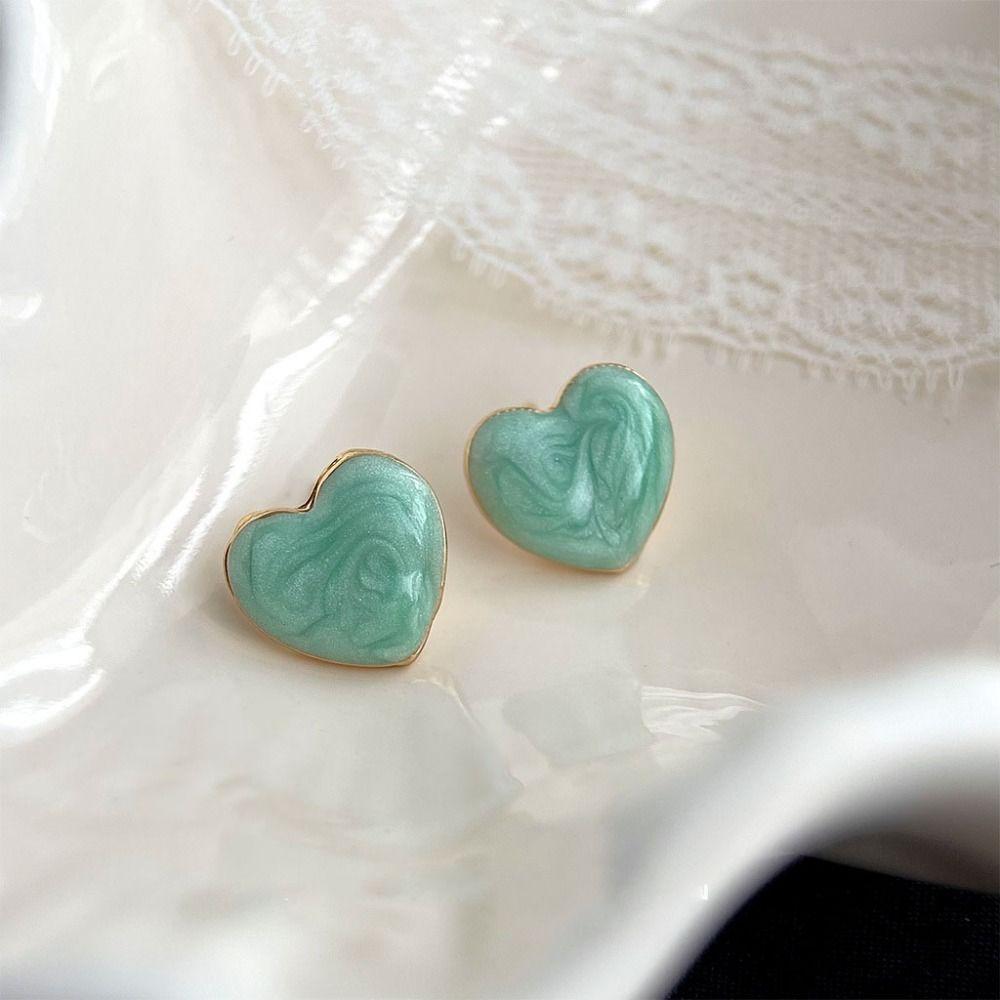 Fashion Mint Green Stud Earrings Temperament Flower Earrings Personality Chic Jewelry  French Style