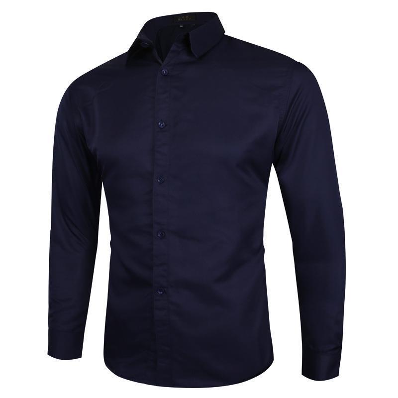 Мужская однотонная рубашка большого размера с длинным рукавом в стиле business casual
