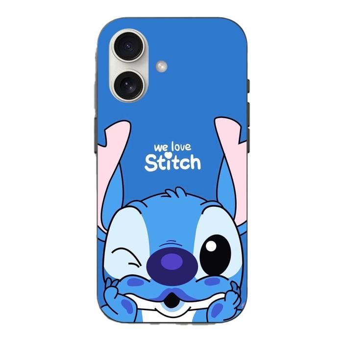 Coque Iphone 16 - Stitch - Cute - Souple - Bleu - Protection quotidienne