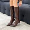 Fashion 2025 New Women's High Heels Pointed Knee-length Female Boots Comfortable Stiletto Heel Soft Leather Women Shoes