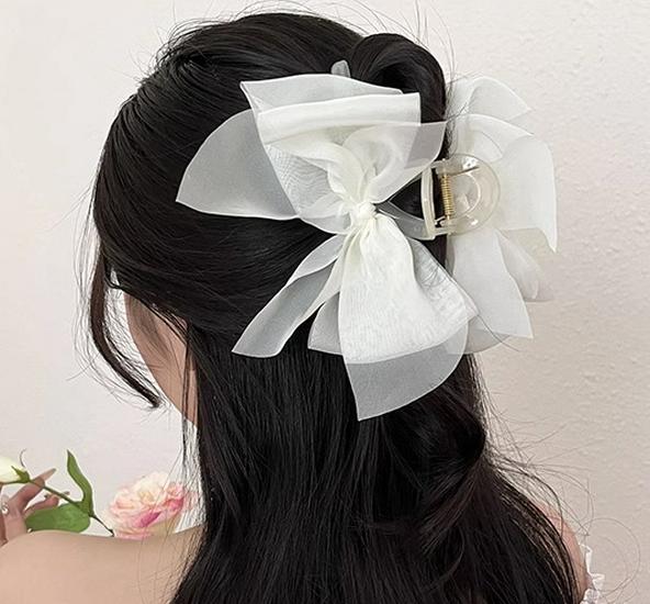 Large Summer Lace Edge Bow Claw Clip Hair Accessory for Women - Multi-Layer Feather Design