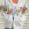 Vibrant Floral Print Kangaroo Pocket Long Sleeve Zip Up Drawstring Sweatshirt with Casual Womens Comfy Everyday Wear
