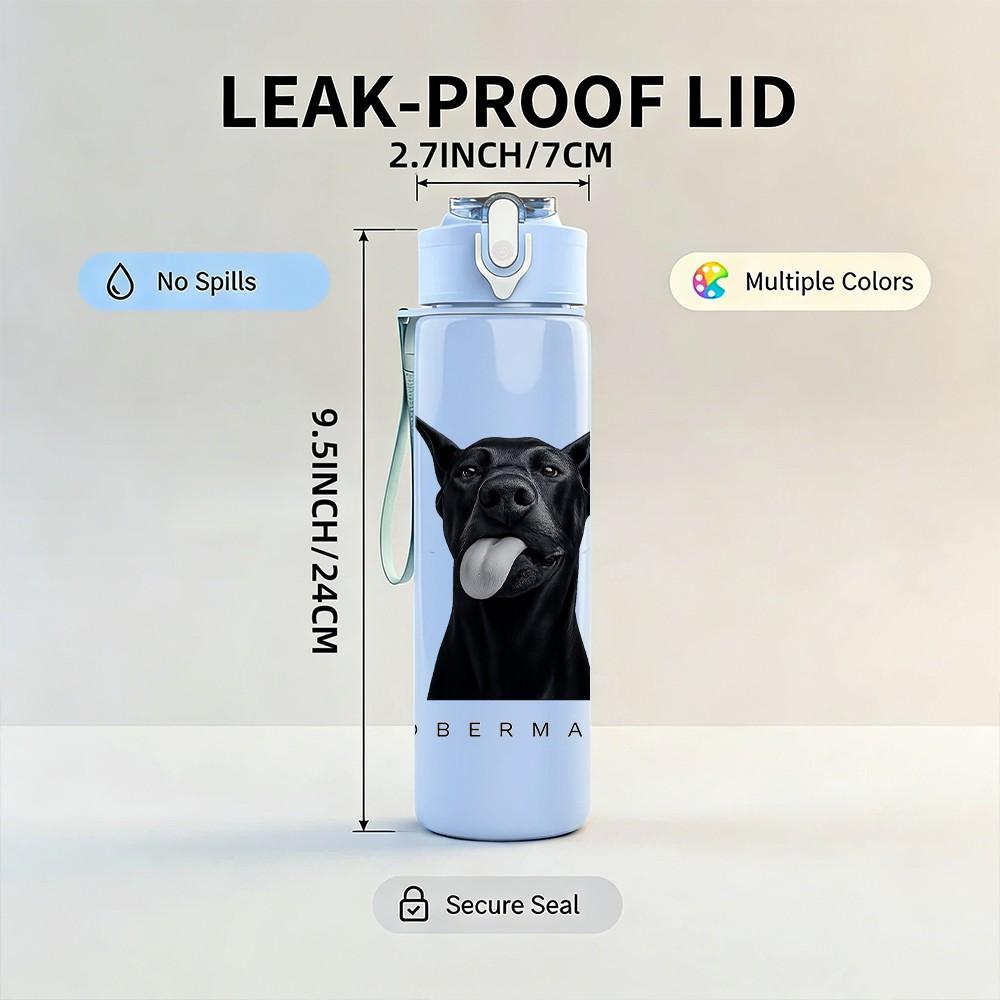 1PC Black Dog German Shepherd 750ml Color Plastic Sports Water Bottle Leakproof Flip Straw Lid Suitable for Sports Office Home Use