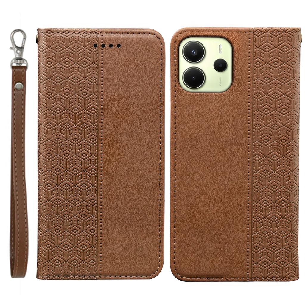 Для Xiaomi Redmi Note 14 4G (164,84мм) Чехол-кошелек для телефона, прочный магнитный, тиснение в клетку, кожаный откидной чехол