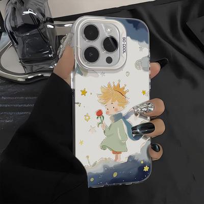 Новый Розовый Принц Чехол для iPhone 15 Pro Max Цвет Серебристый IMD Чехол для Телефона 14/13 Мультяшный Милый Чехол с Защитой от Падений