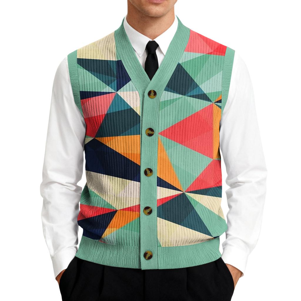 Мужской вязаный кардиган-жилет без рукавов с V-образным вырезом