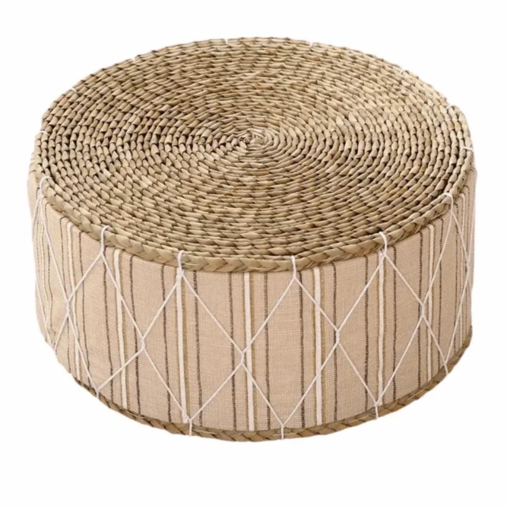 Hand-Woven Floor Cushion Portable Design Round Shape Zafu Cushion Natural Straw Durable Material Woven Stool Meditation Use