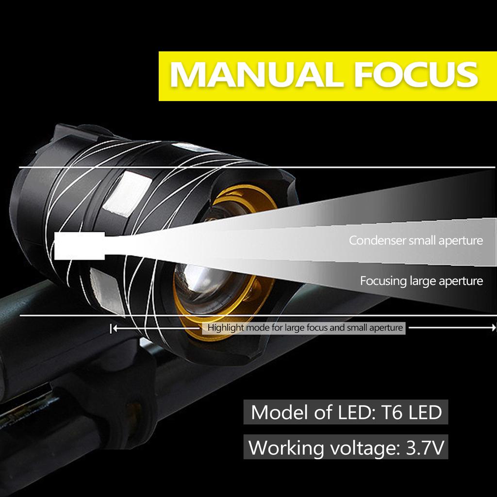 LED USB Rechargeable Outdoor Zoomable T6 Bicycle Light Bike Front Lamp Torch Headlight