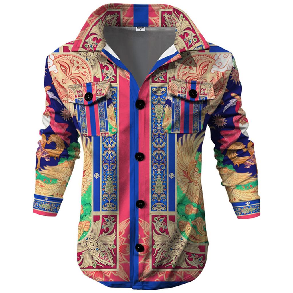 Men's Fashion Trend Daily Casual Printed Long Sleeve Button Down Jacket