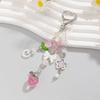 Strawberry Design Beaded Phone Chain Cute Flower Bag Charm Keychain Strap  Coquettish Style