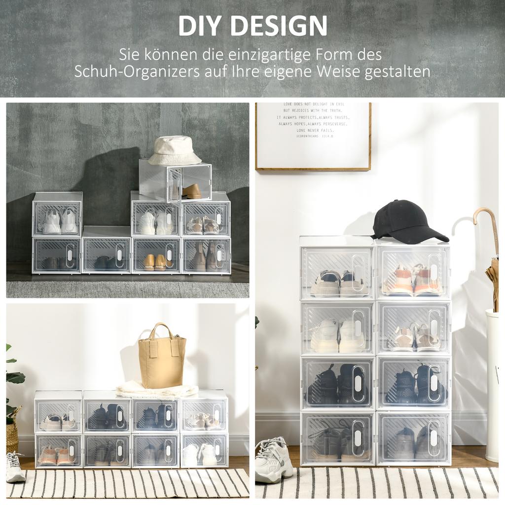 Modular Shelving System with 8 Compartments, Plug-In Shelf, 25 cm x 35 cm x 19 cm, Transparent