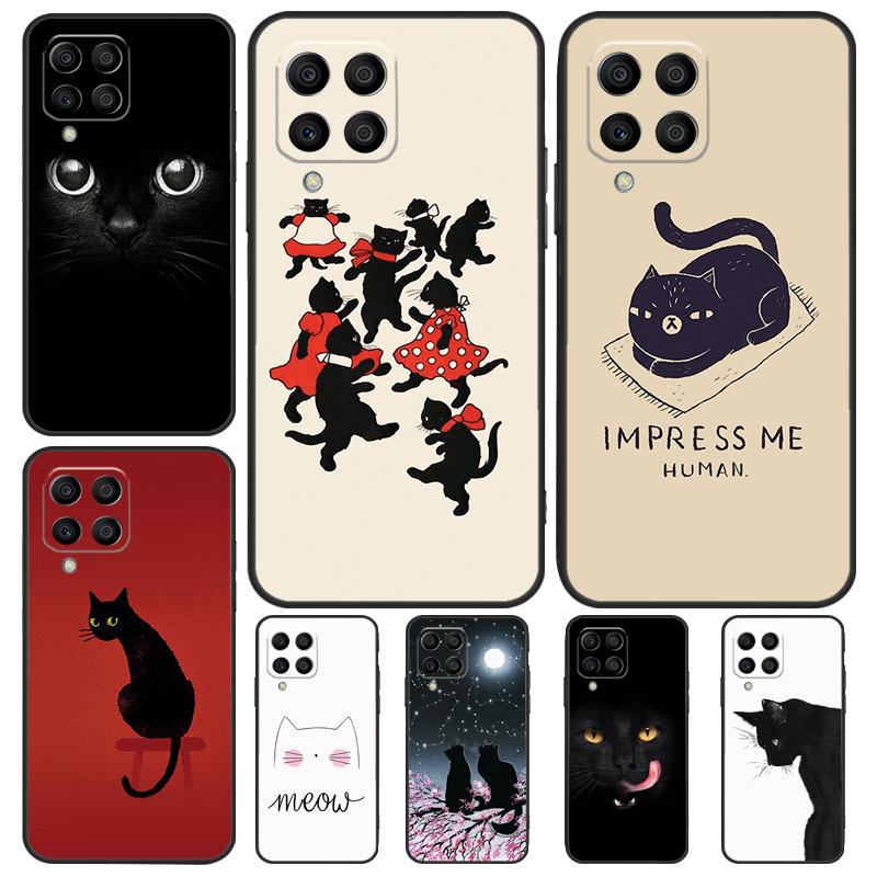 Черный чехол с изображением кошачьего лица для Samsung Galaxy M12 M22 M32 M52 M13 M23 M33 M53 M20 M21 M31 M51 M14 M34 M54 M30s