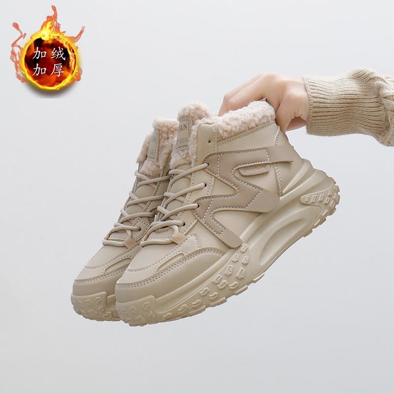 Cotton Shoes Ins Korean Version 2024 New Winter Velvet Bread Shoes Female Students Warm Versatile Casual Board Shoes K6703