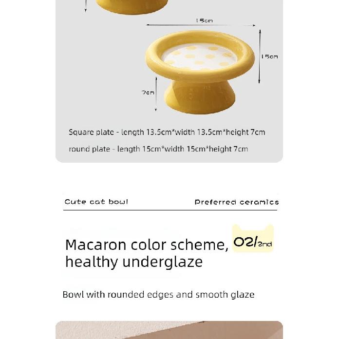 High footed cat bowl large caliber anti black chin anti knock dog snack bowl cervical protection ceramic pet plate cat feeder