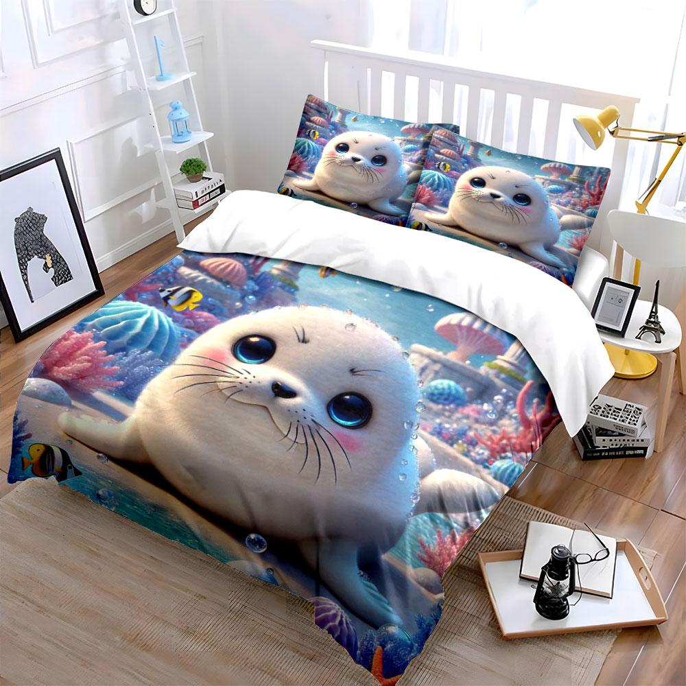 Cute seal underwater scene. Bedding sets Duvet cover sets Duvet covers Pillowcases(1*Duvet Cover 2*Pillowcases without duvet insert)