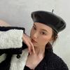 Черный берет из ПУ кожи женская мода ретро иностранная мода британский шляпа-бутон осень и зима шляпа художника интернет-знаменитости