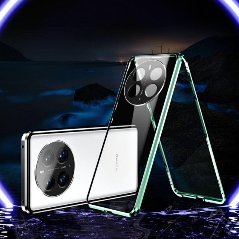 Чехол-бампер 360° для Huawei Mate 50 Pro, двустороннее магнитное крепление, металлическая рамка, защитное закаленное стекло для Mate 50Pro