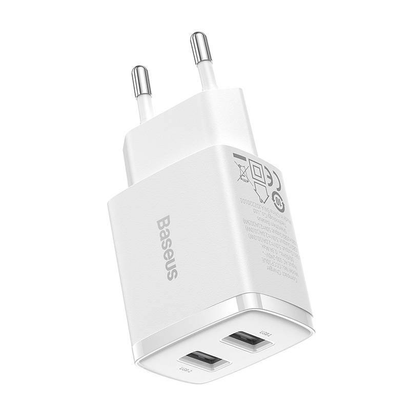 Ładowarka Sieciowa Baseus Compact Quick Charger, 2X Usb, 10.5W (Biała)