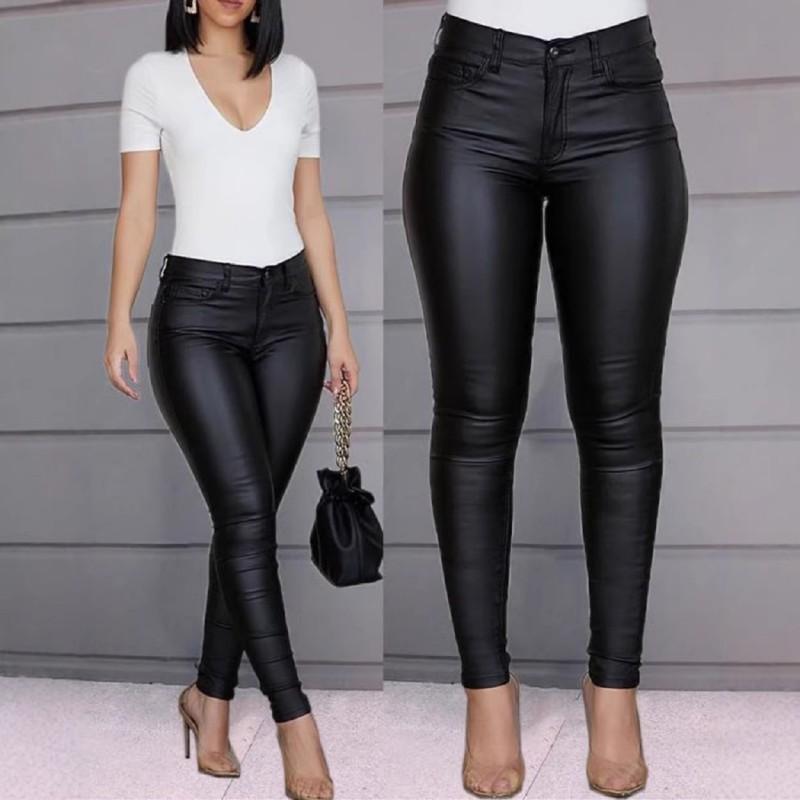 Womens PU Leather Slim Fit Pants Winter Casual Sexy Trousers