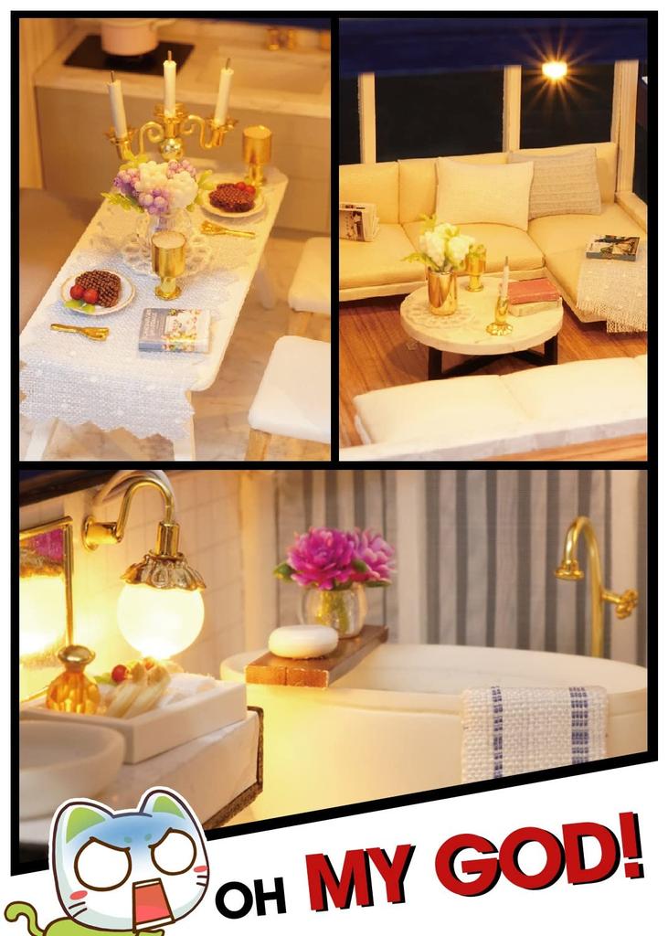 DIY Wooden Dollhouse Handmade Kit Set Miniature Collection Music Box Present Housewarming Gift with LED Light