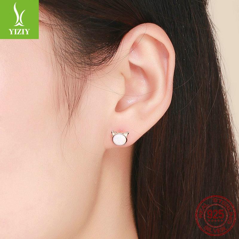 Серьги-гвоздики Meow Star Simple Cat для женщин из стерлингового серебра S925 с опалом, источник Sce538