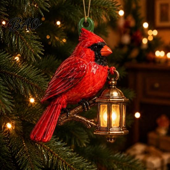 Christmas Tree Ornaments for Dormitory Red Bird Ornament, Acrylic Hanging Decor Holiday Gift Friends Holiday, Festive Pendant Home Party Fireplace,